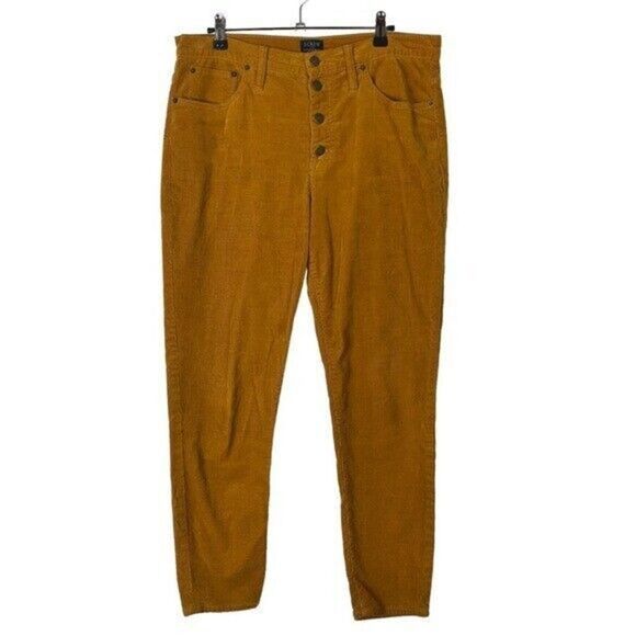 J. Crew 9" High Rise Skinny Button Fly Golden Yellow Corduroy Pants 31 - Picture 2 of 5